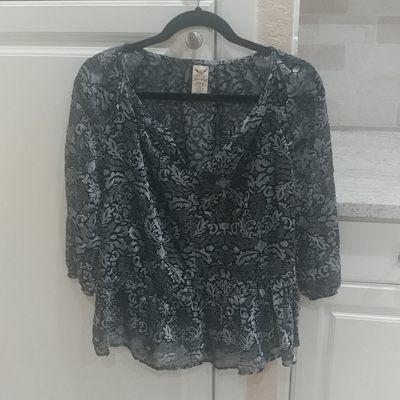 Faded Glory Women's Ruffle Blouse Dark Gray Sz S - Picture 3 of 12